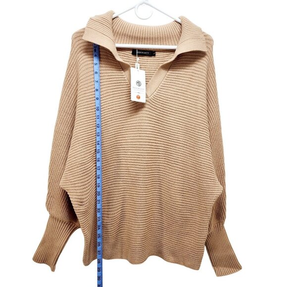 Merokeety Women Long Sleeve V-Neck  Neck Loose Oversized  Tunic Top brown Size L - Picture 10 of 13